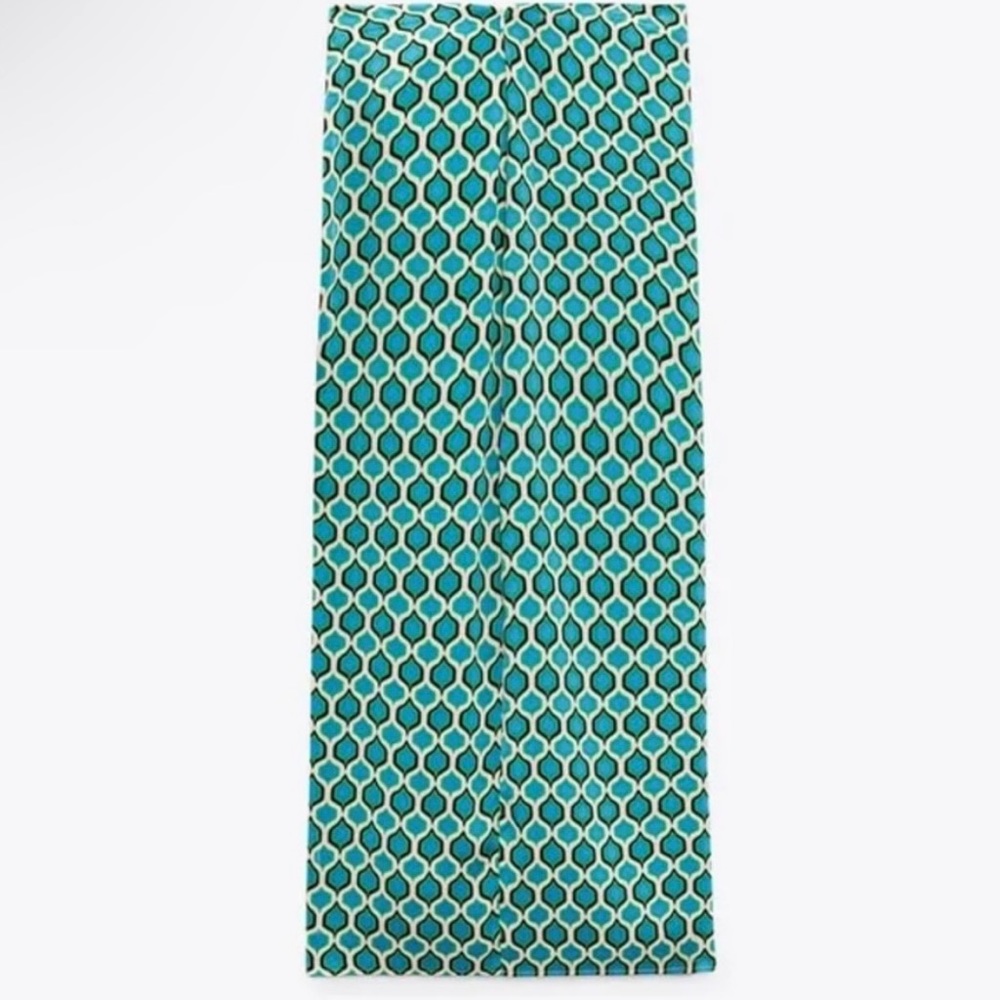 Zara Geometric Print Midi Skirt Green, Blue, Black and Yellow Print, Size S - Picture 2 of 7